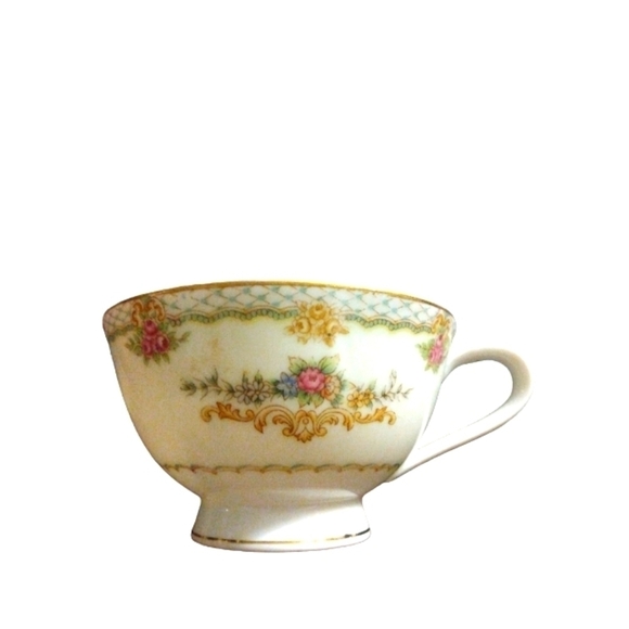 Floral & Banner Decorative Narumi Teacup w. Golden Trim Handled- Tea Time Access - Picture 1 of 9